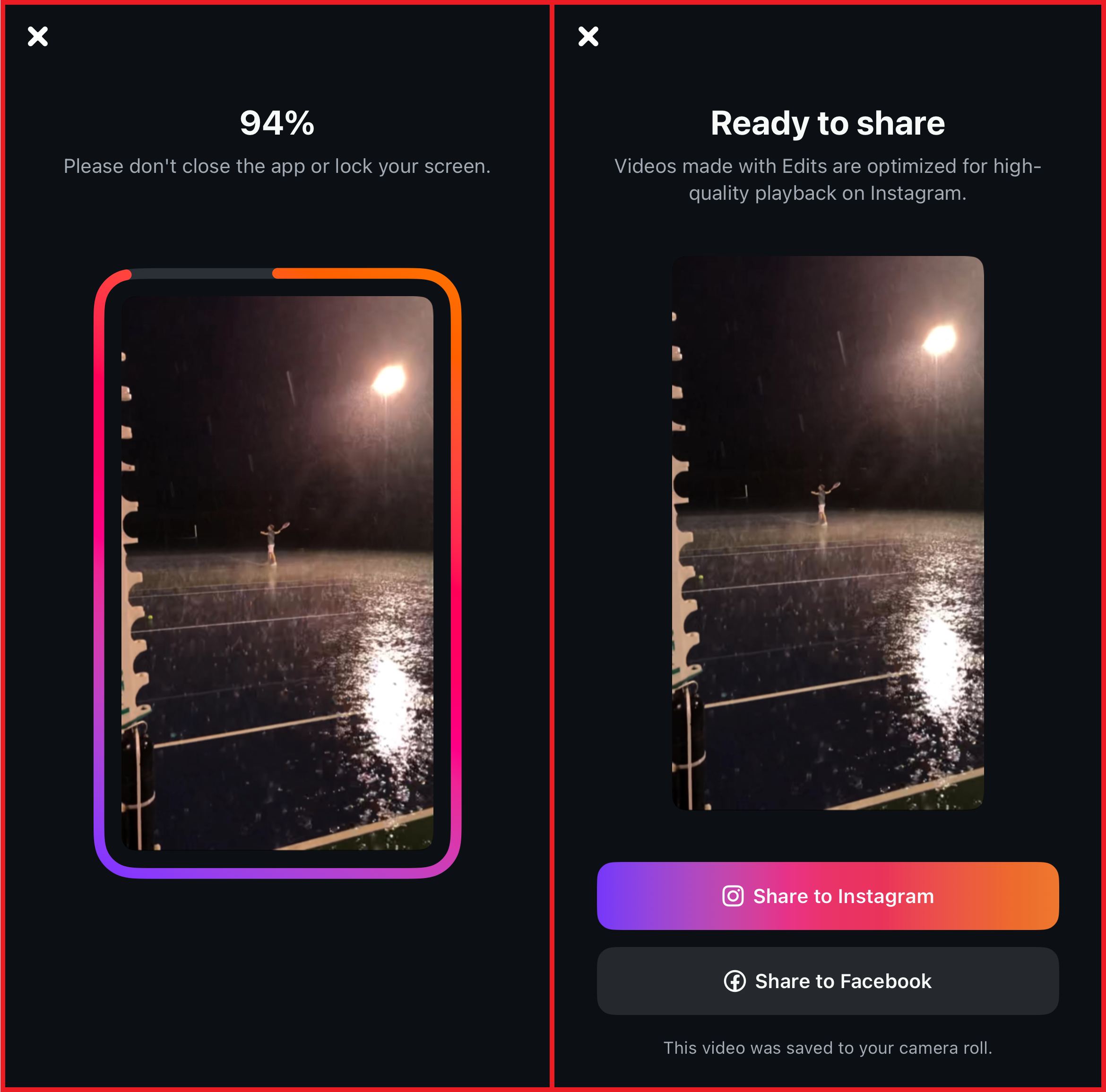 Guide showing how to post videos to Instagram from the Edits app.