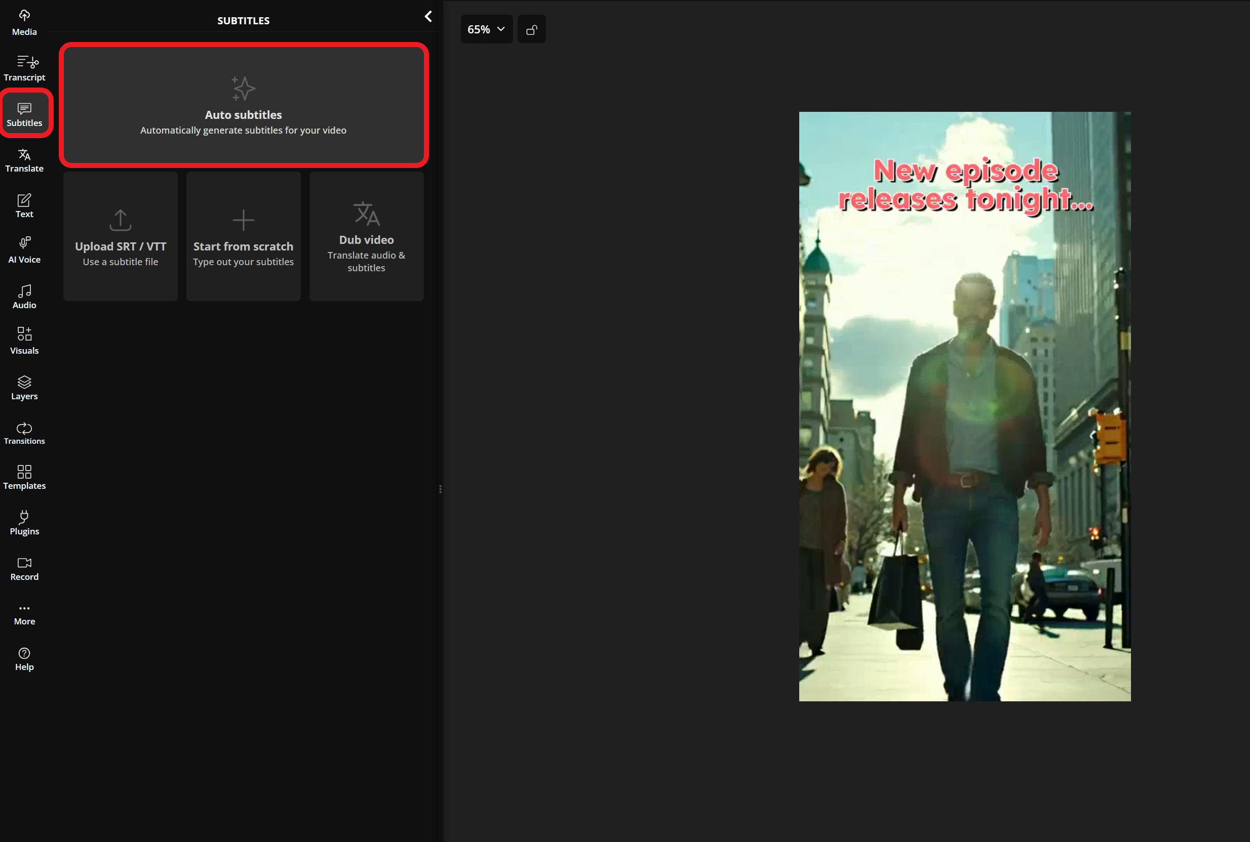 Guide showing how to generate automatic captions.